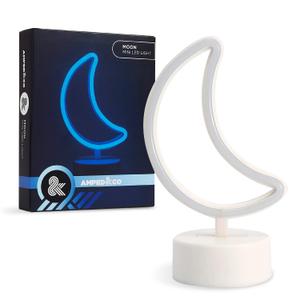 Amped & Co, Crescent Moon Desk Light, 7 Inches Mini LED Neon Collection, Night Lite Novelty Decor, blue moon neon sign, cresent moon neon sign, moon lamp