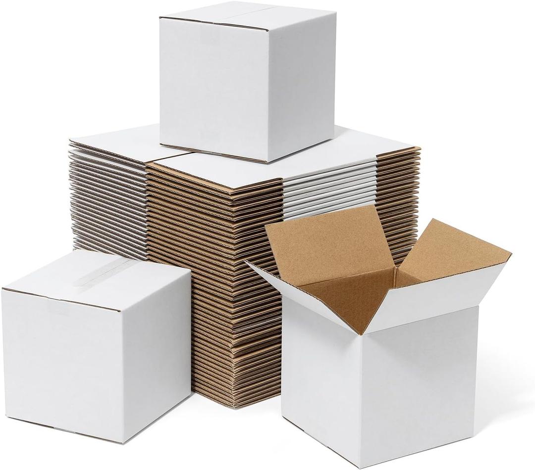 Mefleet 4x4x4" Shipping Boxes 50 Pack - Small Corrugated Cardboard Square Mug Mailing Box Packaging for Small Business - White Mailer Packing Supplies