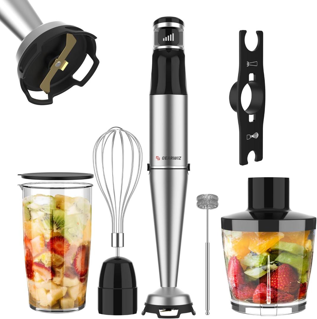 1100W Corded Hand Blender  6-in-1 Stick Blender  Variable Speed Immersion Blender with Titanium Blades  Corded Blender with Whisk Chopper Frother Storage Holder & Silicone Cover