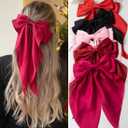 Satin Big Bows and Clips Set for Thick & Thin Hair: 5 PCS Bow-Knot Non-Slip Claw Clips for Women (Bright red,pink, rose red, burgundy, black)
