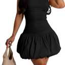 BEAGIMEG Women's Sexy Bodycon Sleeveless Ruffle Ruched Bubble Club Party Mini Dress (Large, Black)