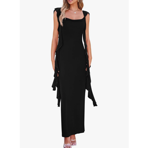 PRETTYGARDEN Women's 2025 Summer Wedding Guest Dress Sleeveless Ruffle Formal Cocktail Party Maxi Bodycon DressesSize L