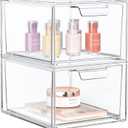 2 Pack Stackable Makeup Organizer and Storage, Acrylic OrganizersClear Plastic Storage Drawer with Handles for Vanity, Undersink, Kitchen Cabinets, Pantry