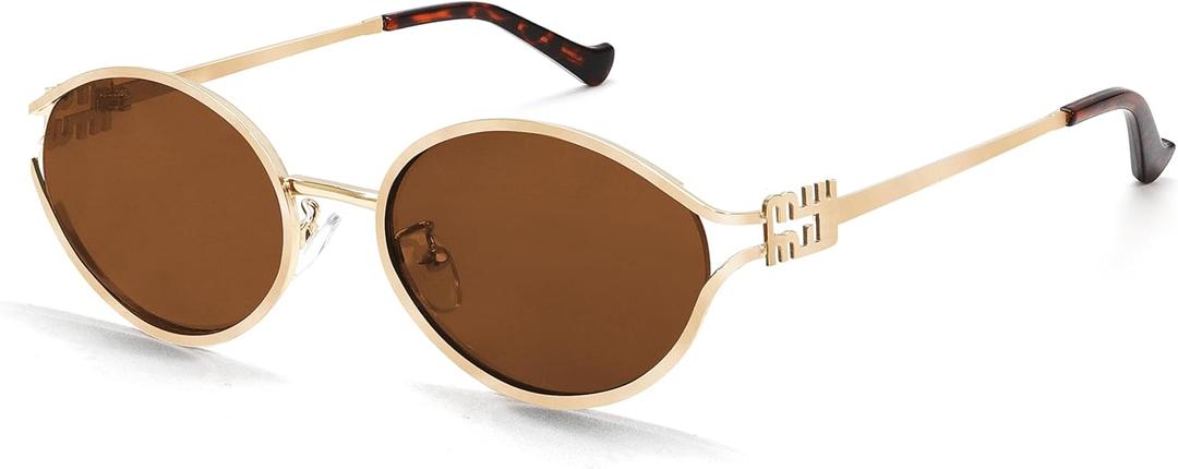 BOTEN Retro Oval Sunglasses for Women Men Small 90s Sun Glasses Trendy Gold Frame Round Shades Cute Designer Sunnies