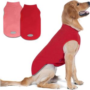 cyeollo 2 Pack Dog Sweater, Warm Fleece Dogs Vest Pullover Doggie Sweatshirt Soft Dog Jacket Reflective Stretchy Pet Clothes Cold Weather Coats for Medium to Large Dogs Boy & Girl, Red & Fuschia XXL
