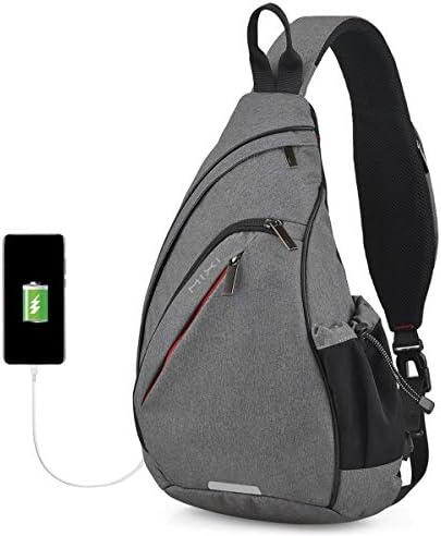 mixi Sling Bag Men Backpack Unisex One Shoulder Bag Hiking Travel Backpack Crossbody with USB Port for Men Women Versatile Casual Daypack-17 inch,Gery