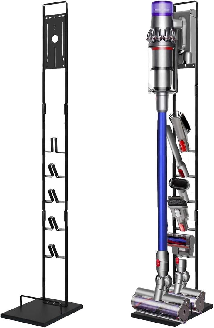 Lasvea Vacuum Stand for Dyson V6, V7, V8, V10, V11, V12, V15 Cordless Cleaners - Heavy Base Metal Bracket Holder with Trigger Lock, On/Off Control Clamp, Accessory & Attachment Storage