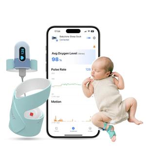 Babytone Sleep Sock, Smart Baby Sock Monitor Tracking Heart Rate, Oxygen Level and Movement, Wearable Infant Foot Monitor with APP Bluetooth for 0-36 Months Newborn (green)