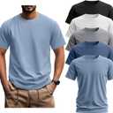 Ficerd 5 Pack Men's Big and Tall Shirts Short Sleeve Cotton Tee Summer Crew Neck Oversize Top Loose Fit Shirt Multipack(Black, White, Light Gray, Haze Blue, Light Haze Blue, 4X-Large)
