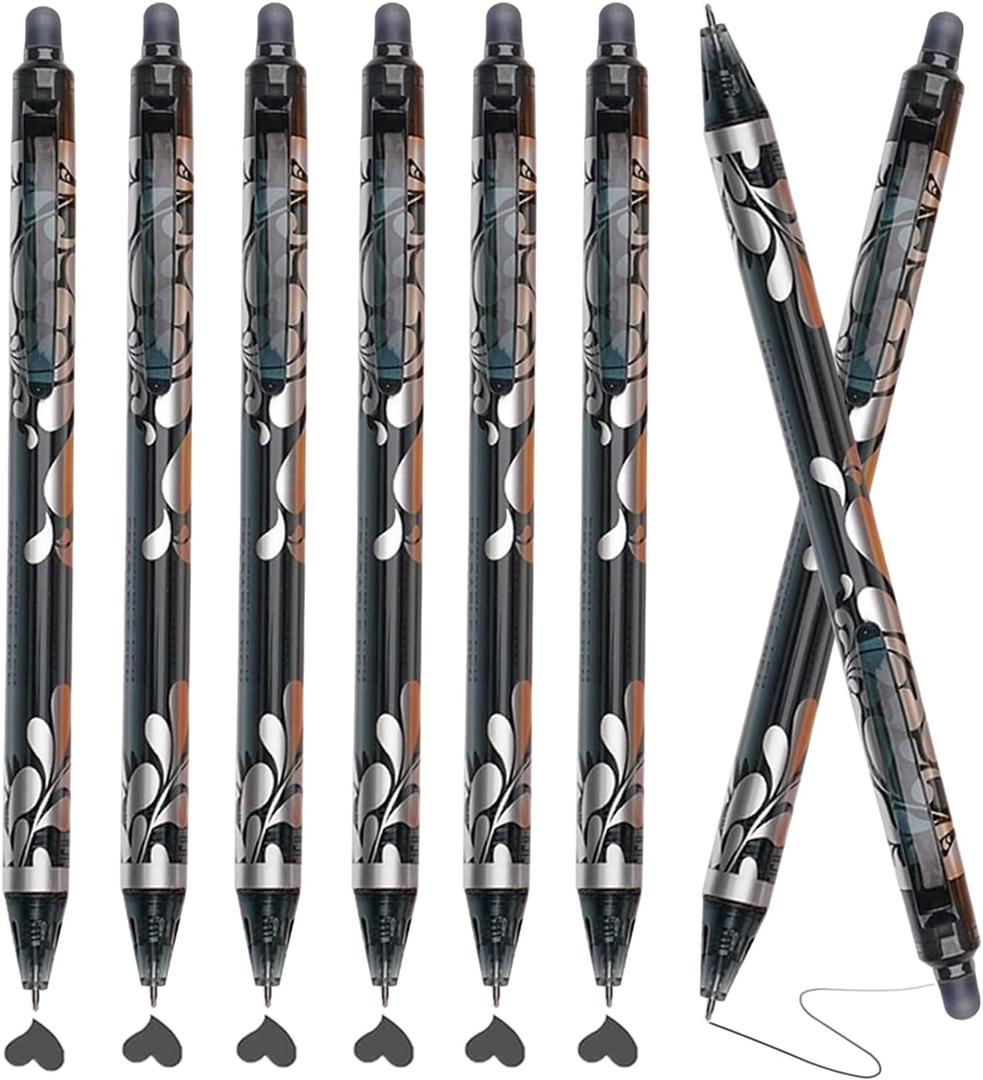 6Pcs Erasable Gel Pens Black Ink, 0.5mm Retractable Quick Dry Fine Point Pens, Smooth Writing Pens for Journaling, Coloring, Drawing, Doodling, Note Taking