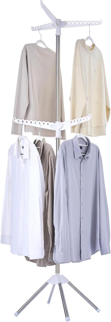 CASAMAYA Clothes Drying Rack Foldable, 74.8 inch 2 Tier Laundry Drying Rack with Rotating Clothes Rail for 54 Pieces of Clothes, Space Saving, Indoor, Stainless Steel, White and Silver CDR002W01