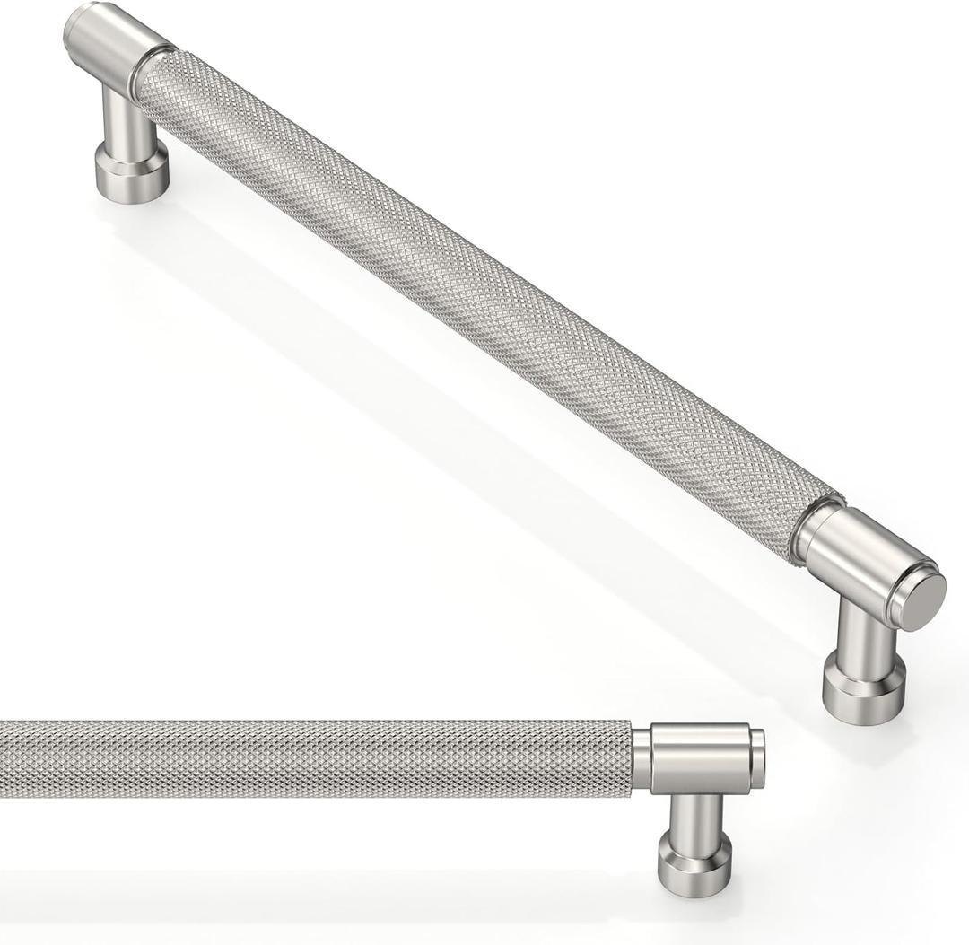 10 Pack Brushed Satin Nickel Knurled Cabinet Pulls 7.5 Inch(192mm) Kitchen Cabinet Handles Cabinet Hardware Drawer Pulls