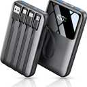 Power Bank, 15000mAh Portable Charger with Built in Cable, 22.5W Fast Charging, 6 Outputs, Slim Travel Essential Battery Pack with LED Display, Compatible with iPhone 17/16/15/14/13, iPad Black