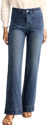 Astylish Women's Wide Leg Jeans High Waisted Stretchy Straight Leg Jeans Loose Trendy Denim Pants with Pocket Size 14