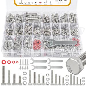 780pcs Hex Bolts and Nuts kit, 304 Stainless Steel M6 M5 M4 M3 Metric Bolt Assortment (Lock & Flat Washers), Stainless Steel Bolts and Nuts kit, Metric Screw Assortment