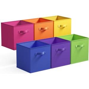 GRANNY SAYS 13 Inch Cube Storage Bins, Colorful Cube Storage Organizer, Fabric Storage Bins, Storage Cubes for Shelves, Closet, Toy Storage Bins for Kids Room, Play Room, Rainbow, 6-Pack