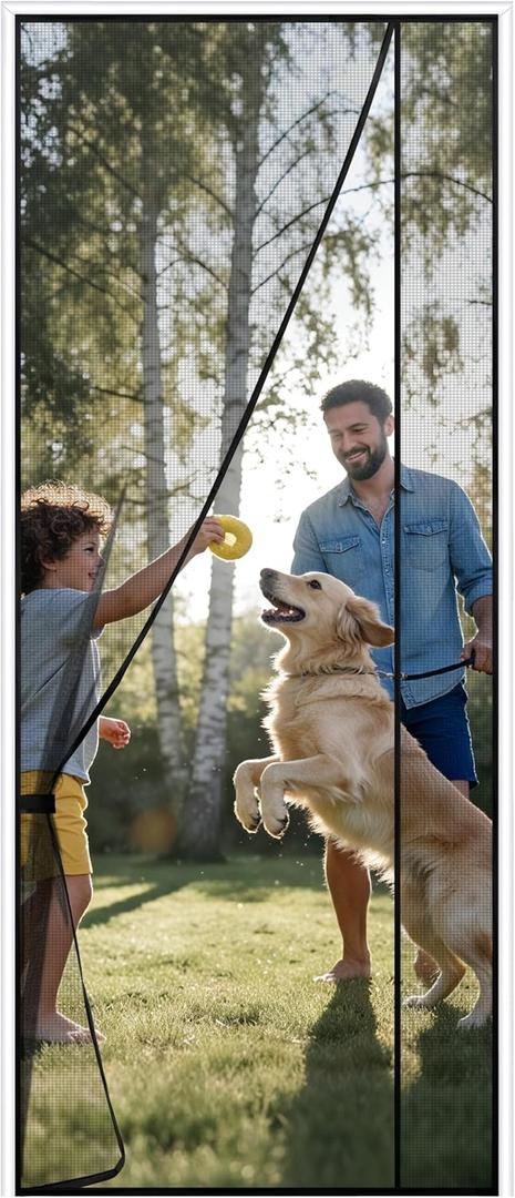 Sunolga Magnetic Screen Door Fits Door Size 38 x 97 Inch, Actual Screen Size 40 x 98 Inch, Reversible Left Right Side Opening, Sturdy Polyester Mesh Curtain Hands Free for Patio, Sliding Door, Black
