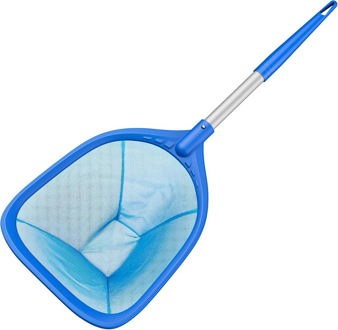 Swimming Pool Skimmer Net 26.8 inches, Leaf Rake Net with Fine Aluminum Pole for Fast Cleaning Ponds, Hot Tub, and Spas, Pool Cleaner Supplies and Accessories (Blue)