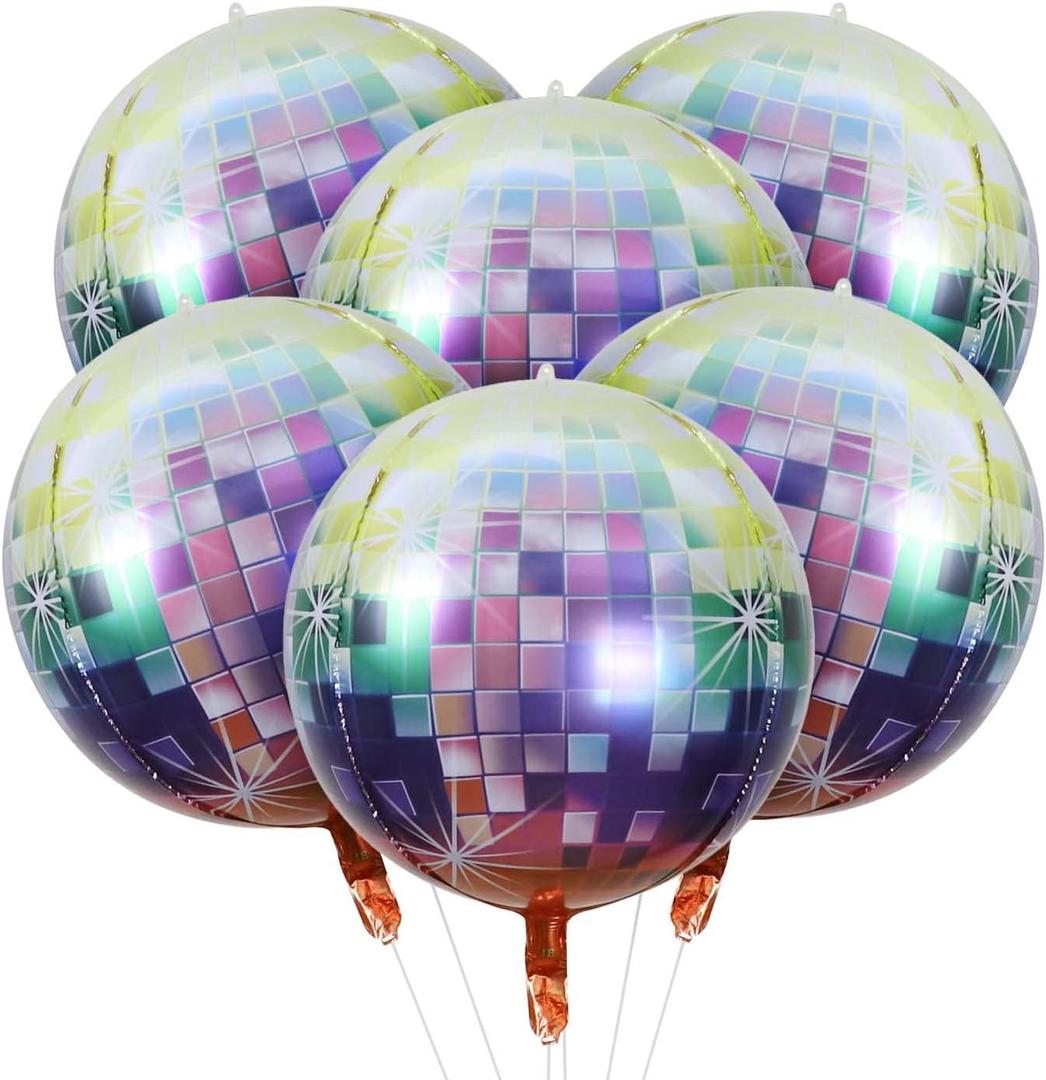 HOUSE OF PARTY Disco Ball Balloons - 6Pcs Mylar Foil Balloons 22 Inch for Graduation Last Disco Party Decorations (Multi Colored)