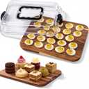 Baderke Easter Acacia Wood Deviled Egg Platter with Lid 24 Holes 15 x 11.3 Inch Deviled Egg Tray Reversible Wooden Charcuterie Board Serving Containers for Home Countertop Party Kitchen