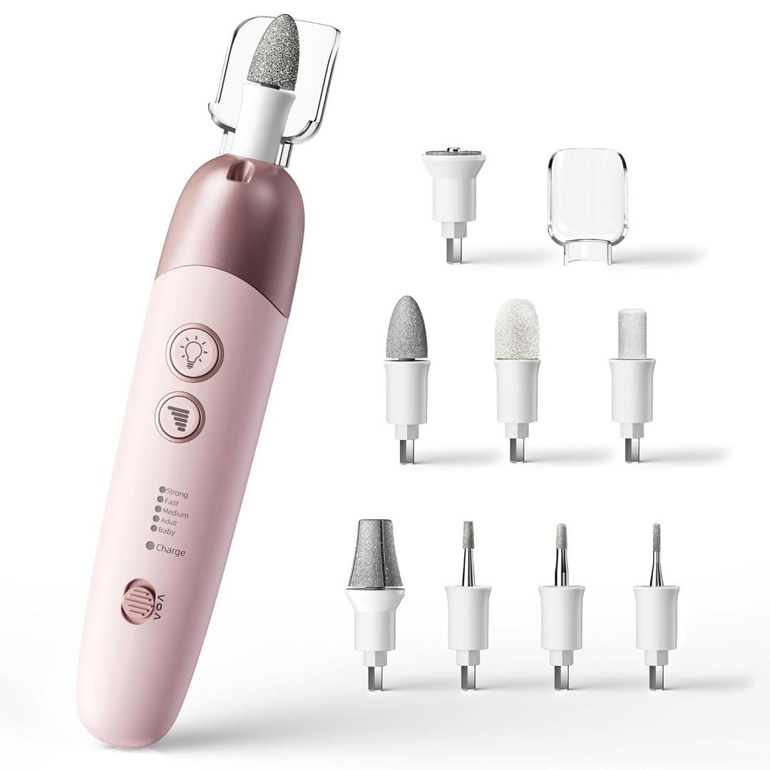 Cordless Electric Nail File Set, Portable Electric Nail Drill Machine, Professional Manicure Pedicure Kit, 5 Speeds Hand Foot Care Tool for Calluses, Thick Nails, Grind, Trim, Polish (Pink)