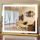 ROLOVE Gold Vanity Mirror with Lights 23x18 Inch, 3-Color Dimmable LED & Touch Control - Large Makeup Mirror for Dressing Room (Wall/Tabletop Mount)