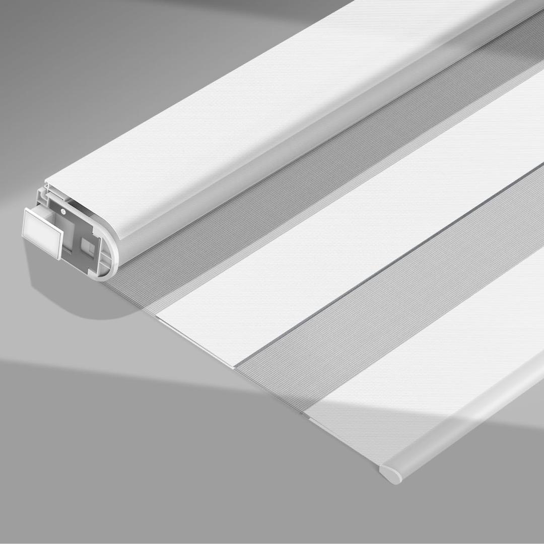 Aprilsmart No Drill Motorized Zebra Blinds with Remote,Compatible with Apple HomeKit Alexa Google Home- Voice and app Control,Motorized Dual Roller Shade Custom Size(100% Blackout White-39inch)