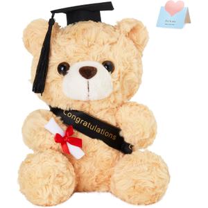 Athoinsu 9" Graduation Bear Class of 2025 Teddy Bear Stuffed Animal with Black Grad Cap Soft Light Brown Kindergarten Preschool High School College Graduation Gift for Boys and Girls