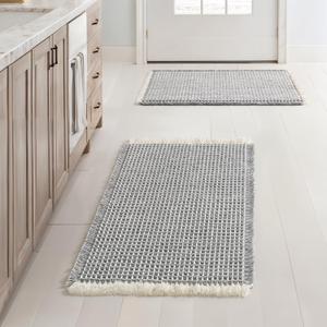 MIULEE Set of 2 Waffle Bathroom Rugs, Boho Bath Rugs Non Slip Washable, Super Absorbent Bath Mats, Ultra Soft Rubber Backed Shower Mats for Bathroom Floor, Tub, LightGrey & Cream, 17x24 Inch