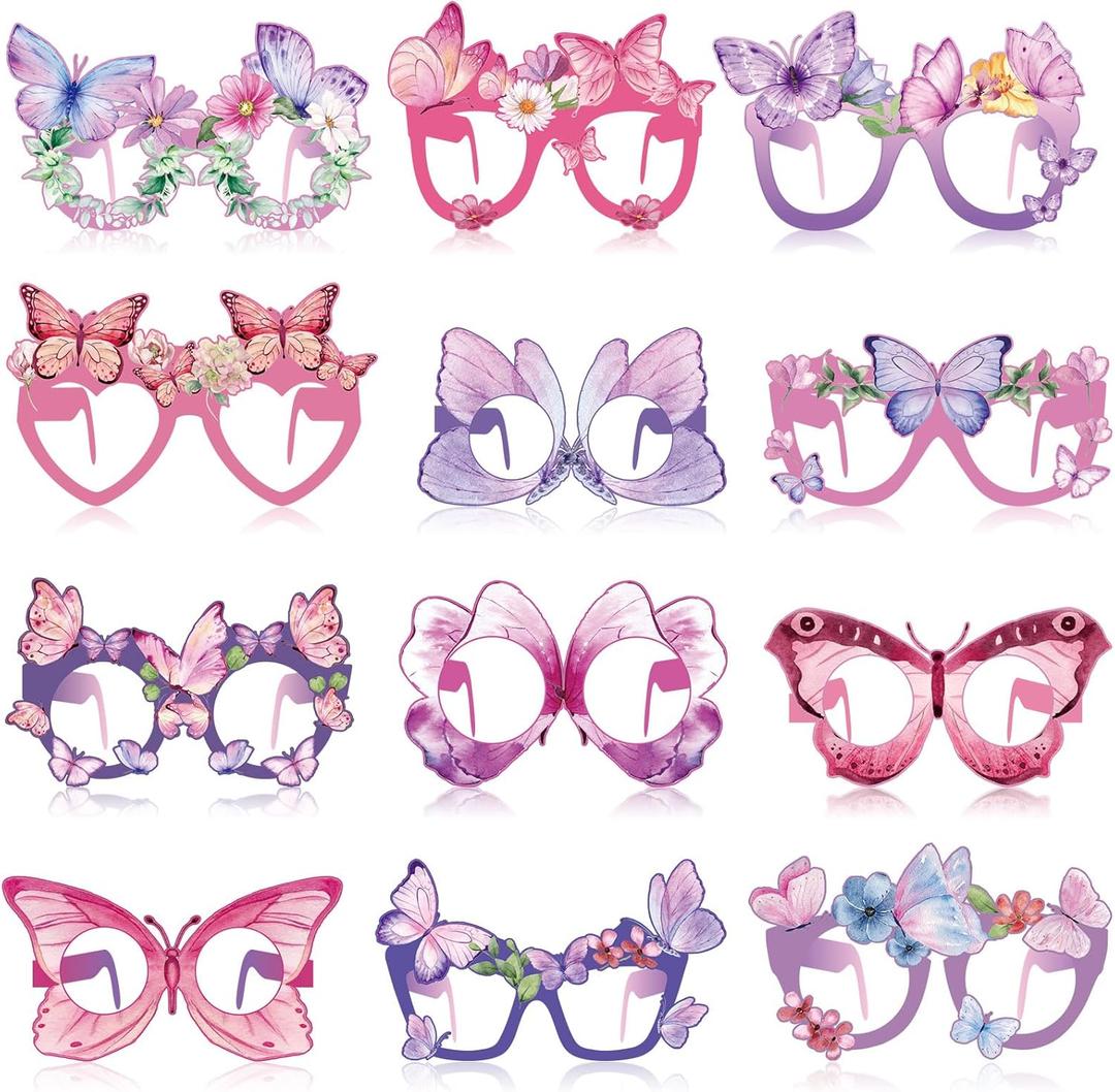 36 Pcs Butterfly Party Favors for Girls Kids, Paper Eyeglasses for Birthday Party Supplies, Spring Easter Decorations, Photo Booth Props, Bulk Goodie Bag Stuffers, Classroom School Rewards