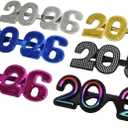 2026 Plastic Glasses Happy New Year Glitter Eyeglasses for 2026 Party New Year Eve Costume Photo Prop Supplies (Black And Gold)