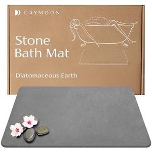 Day Moon™ Stone Bath Mat, Diatomaceous Earth Shower Mat, Non-Slip Super Absorbent Quick Drying Bathroom Floor Mat, Natural, Easy to Clean (23.6 x 15.35 Dark Grey)