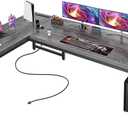 Huuger 63 Inch L Shaped Desk with Power Outlets and USB-C Port, Reversible Computer Desk, Larger Office Corner Gaming Desk, 0.95 Inch Thicker Desktop, Metal Frame, for Home Office, Study, Grey