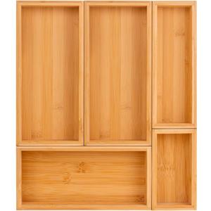 Bamboo Drawer Organizer Setexpandable Drawer Dividers,Wooden Storage Organizers,Large Trays for Kitchen, Bathroom,Flatware,Tea Bag Organizer (1 X 5PCS Natural)