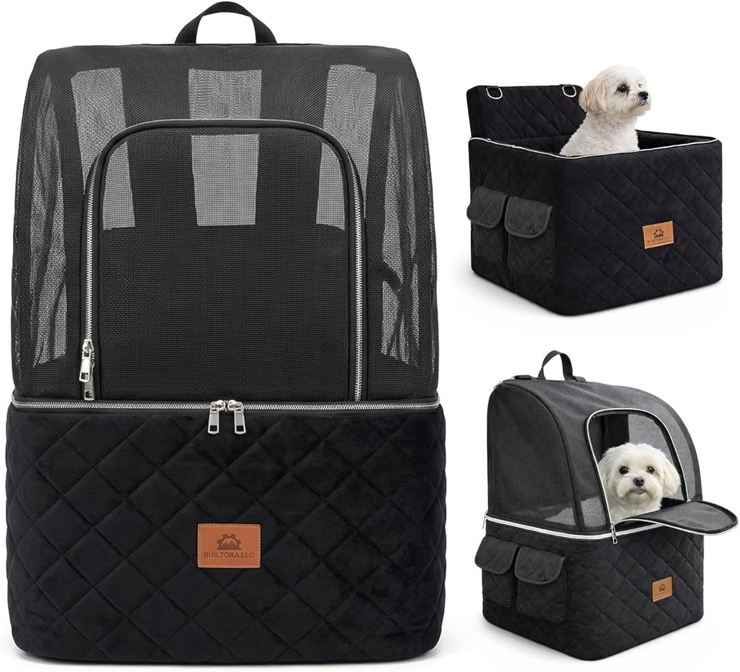 Dog Booster Car Seat for Small & Medium Dogs Up to 30lbs, Elevated Dog Car Seat Bed with Safety Belt, Detachable Washable Cover, Storage Pockets & Breathable Mesh Canopy