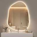 Hasipu Irregular Wall Mirror with Lights- 31"x24" Large Vanity Mirror with Anti-Fog, 3 Color Modes, Dimmable Light, Memory Function, Backlit Wall Mount, Horizontal/Vertical