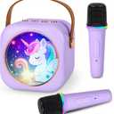 Mini Karaoke Machine with 2 Wireless Microphones, Portable Bluetooth Speaker for Kids & Adults, Ideal Birthday for Girls Boys Ages 3-12, Home Party Travel Entertainment Toy (Purple)