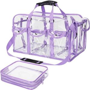 Abbylike 2 Pcs Large Professional Clear PVC Travel Makeup Bag with 4 External Pockets and Shoulder Strap Zippered Toiletry Bags for Women