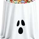Tellingyou Halloween Tablecloth 70x70 Inch Round Cute Ghost Pumpkin Vampire Bat Polyester Washable Table Cover for Halloween Party Decoration(White,Ghost) (107.8" (Round))