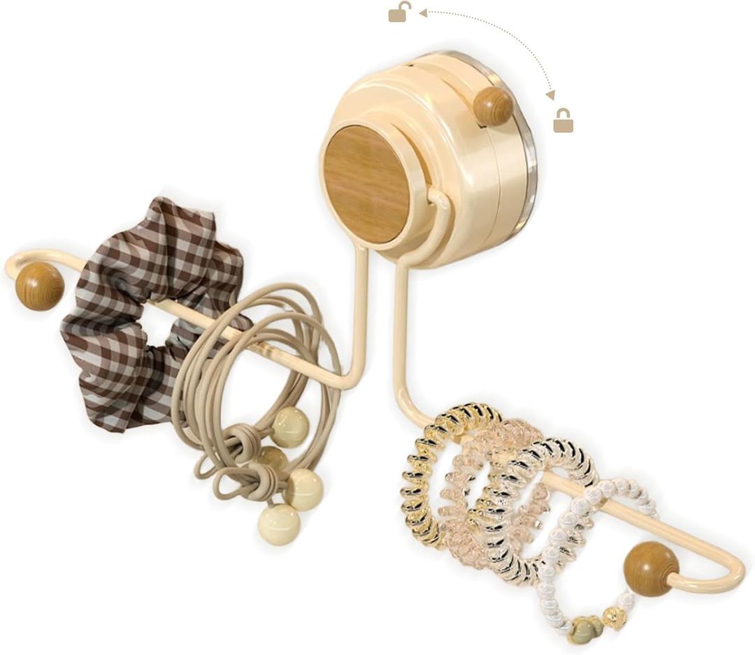 2 x Wall Hanging Jewelry Organizer with Wooden Beads, Strong Suction Cup Hair Clip Holder for Bathroom & Bedroom, 12 Inch Space Saving Storage for Hair Ties, Necklaces, Bracelets, Rings