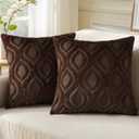 decorUhome Throw Pillow Covers 22x22 Inch Set of 2, Soft Plush Faux Wool Dark Brown Solid Couch Pillow Covers, Accent Euro Sham Farmhouse Neutral Square Pillow Cases for Sofa Bed Living Room