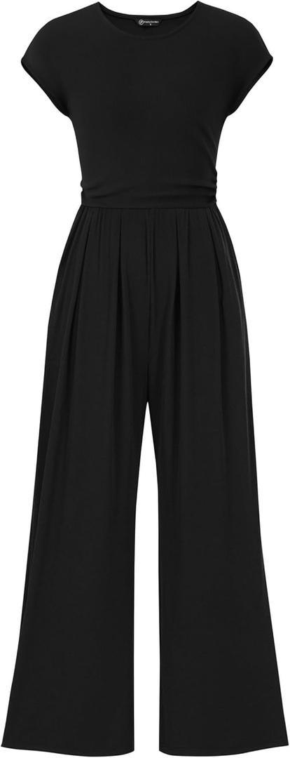 PRETTYGARDEN Summer Jumpsuits for Women Dressy 2025 Ribbed Cap Sleeve Wide Leg Pants Rompers Elegant Casual One Piece Outfits (XX-Large, Black) PRETTYGARDEN Summer Jumpsuits for Women Dressy 2025 Ribbed Cap Sleeve Wide Leg Pants Rompers Elegant Casual One Piece Outfits (XX-Large, Black)