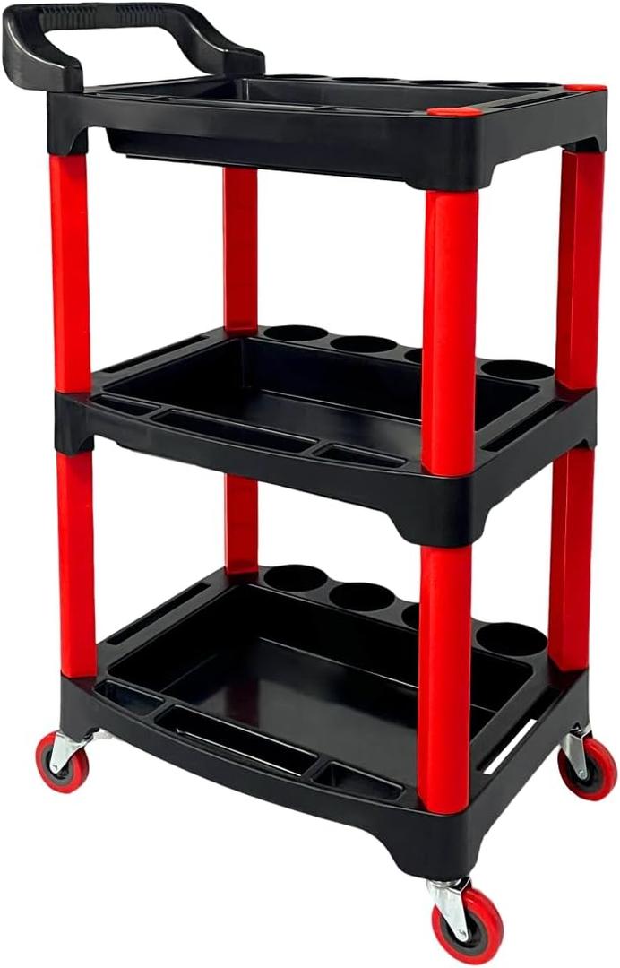 Auto Detailing Cart with Wheels, 3 Tier Rolling Detail Cart, Car Wash Organizer for Detailers Garage, Workshop, Repair Shop, Storage Tool (Standard)