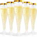 FOCUSLINE 100 Pack Plastic Champagne Flutes, 4.5 Oz Gold Rim Plastic Champagne Glasses, Disposable Clear Toasting Glasses Recyclable Champagne Cups for Wedding Party