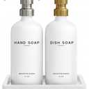 Luxury Glass Hand and Dish Soap Dispenser Set by Brighter Barns - Kitchen Soap Dispenser Set with Tray for Kitchen Sink - White and Gold Home Accessories & Decor for Restaurants, Airbnb, Gift