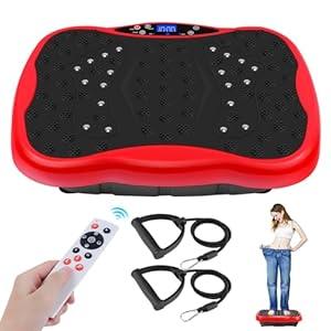 Vibration Plate Exercise Machine, Health & Fitness Full Body Vibration Platform, Portable Vibration Plate Platform for Weight Loss Home Fitness, Lymphatic Drainage, w/ Resistance Bands+Remote