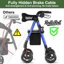 Walkers for Seniors Taller 5.3~7ft, Lightweight Foldable Rollator Walker, Built in Cable, Reinforced Aluminum Frame, 8" Big Rubber Wheels for All Terrain, 350lb Weight Capacity, Blue
