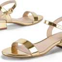 Ankis Women Nude Black White Open Toe 1 Inch Block Low Heel Sandals Daily, 10 Size (Gold)