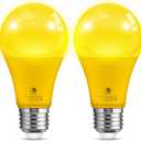 L LOHAS LED Dusk to Dawn Bug Light Bulb Outdoor, A19 Yellow LED Bug Light Bulbs, 9W Auto On/Off Bug Lights for Outside, Amber Porch Light Bulb 60W Equi, Non-Attracting, E26 Base for Backyard, 2 Pack