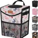 Pritent Car Trash Can with Lid, Cute Leakproof Car Trash Garbage Bag Hanging Vehicle Trash Bin Small Portable Automotive Garbage Cans Organizer for Back/Front Seat(Trapezoid,Flamingo Print
